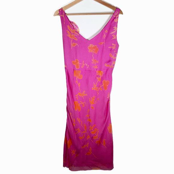 Tahari 100% Silk Dress Size 10 Pink Orange Floral Slip Style Sheath Y2K Vintage - Picture 7 of 16
